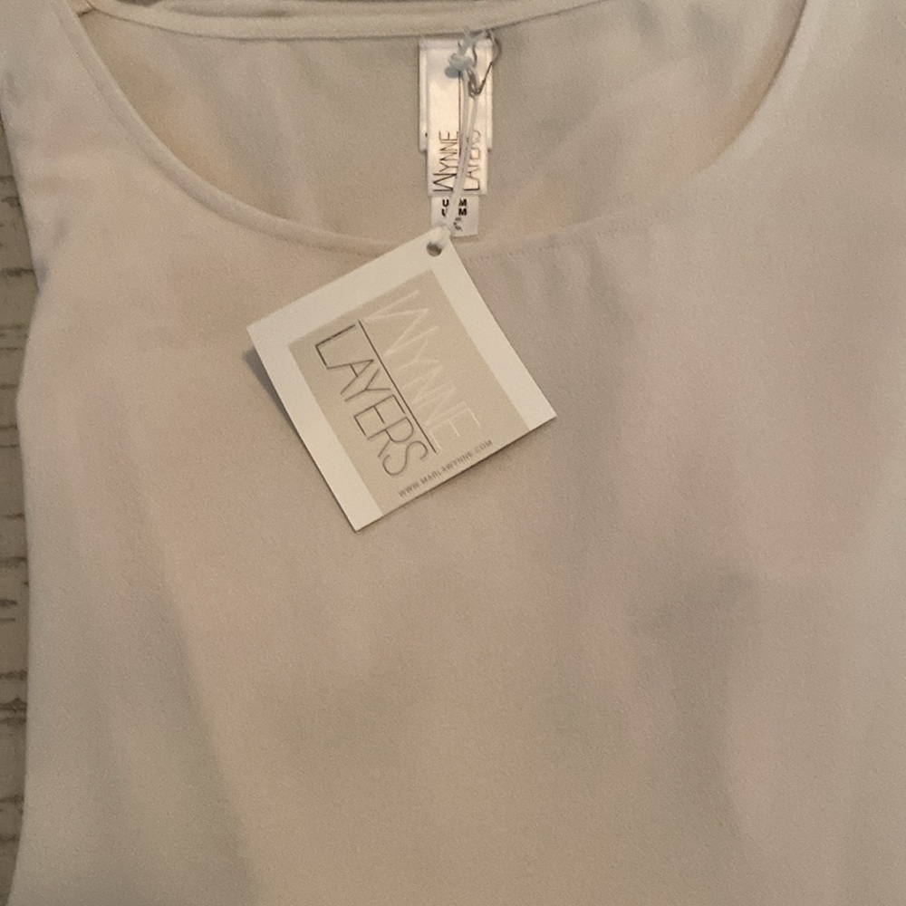 MarlaWynne Wynne Layers Crepe Georgette Shirttail Tank Top Canvas Ivory M New - Picture 11 of 13